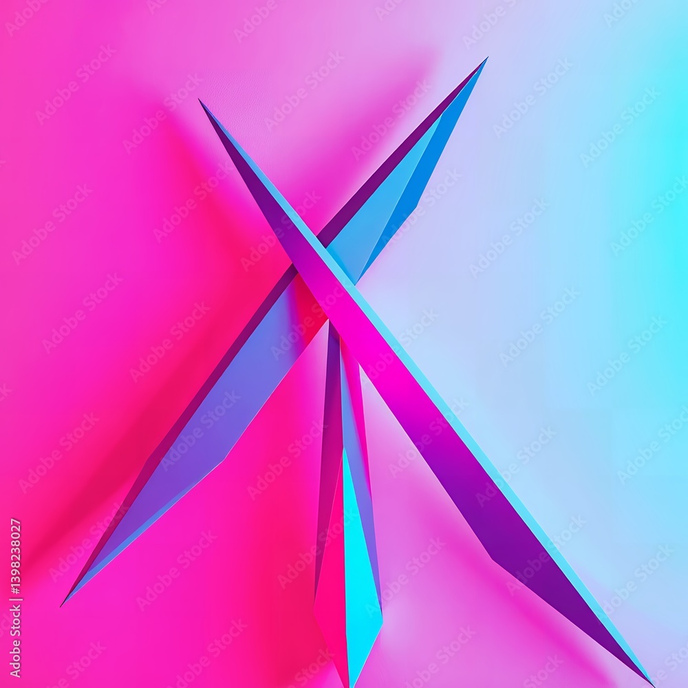 Poster abstract geometric composition with sharp edges in vibrant pink and cyan gradient light background