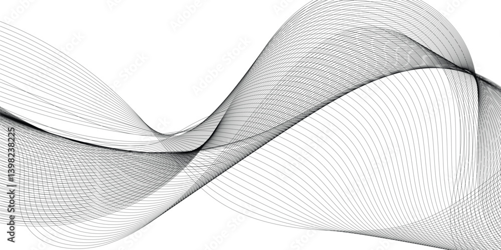 Poster thin wavy curve line vector background. curve wave seamless pattern background. black and grey wave 