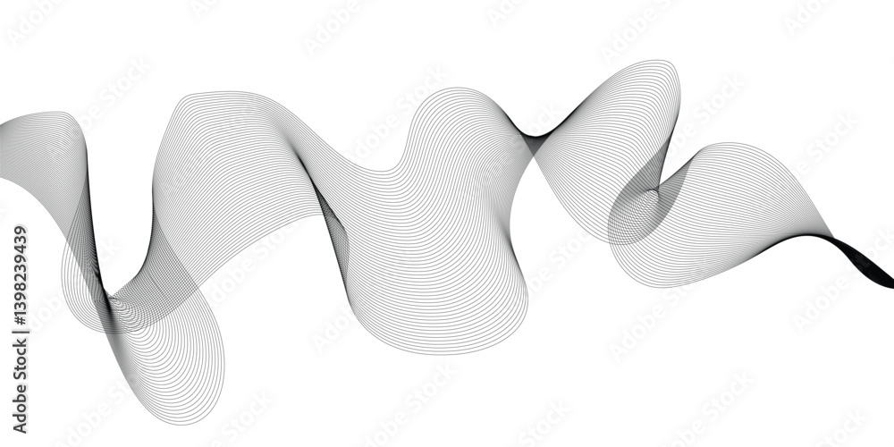 Poster wavy digital futuristic technology curve ocean lines on transparent background. thin line wavy abstr