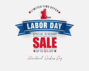 Holidays, design background with 3D and handwriting texts for celebration of International Workers' day sales and commercial events; Vector illustration.