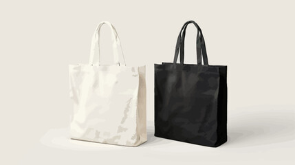 Blank canvas cotton totebag mockup for shopping groceries with reusable eco bag design template in black and white
