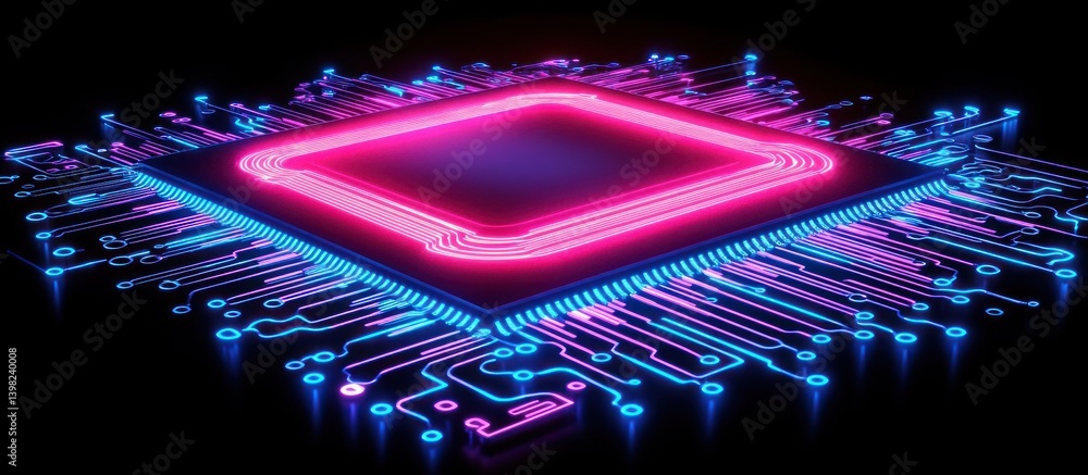 Aufkleber glowing cpu on circuit board, tech background
