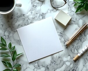 Minimalist gift card on a marble desk with office accessories