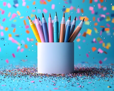 Colorful office supplies celebrate a new beginning - Powered by Adobe