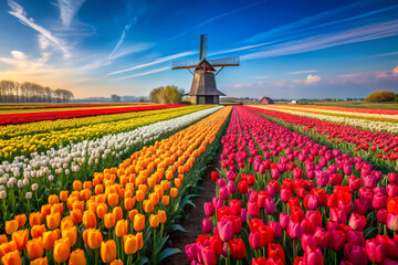 tulip field with windmill generative ai