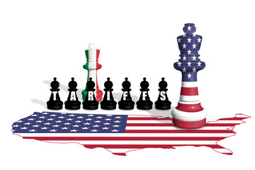 Chess made from US and Italy flags. Europe Union and USA trade, tariffs and duty war