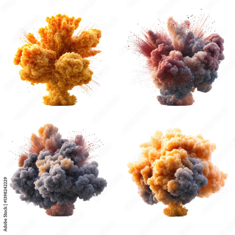 Aufkleber set of four vibrant colored smoke clouds in different shades creating a dynamic and artistic visual 