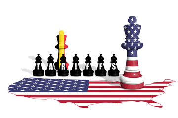 Chess made from US and Belgium flags. Europe Union and USA trade, tariffs and duty war
