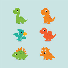 Cute dinosaur flat design collection for kids, vector illustration © Totostarkk9456
