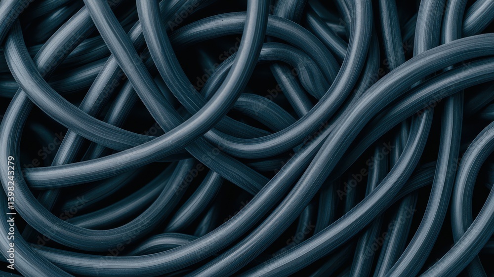 Poster power cables with high flexibility. abstract dark texture of intertwined cables or wires forming a c