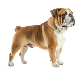 Playful bulldog posing at home pet creative angle canine charm. Isolated on transparent background, png.