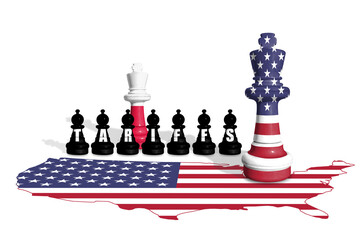 Chess made from US and Poland flags. Europe Union and USA trade, tariffs and duty war