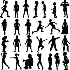 "Silhouettes of People in Various Poses – Walking, Standing, Talking, Urban Crowd, Vector Illustration"
