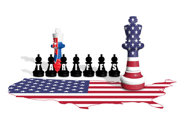 Chess made from US and Slovakia flags. Europe Union and USA trade, tariffs and duty war