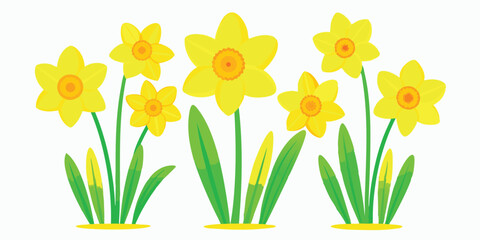 Bright Yellow Daffodils Vector Illustration, Fresh Blooming Daffodils Artwork, Colorful Daffodil Flower Garden Vector, Springtime Daffodil Flowers Clipart, Colorful Daffodil Flower Garden Vector