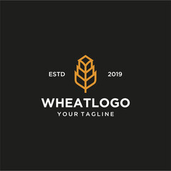 Wheat Logo Design: Gold Geometric Wheat Icon on Black Background