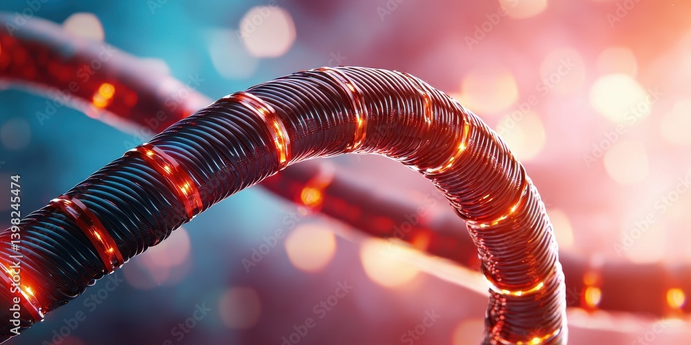 Aufkleber power cables with high flexibility. abstract close-up of a metallic coil against a colorful bokeh ba