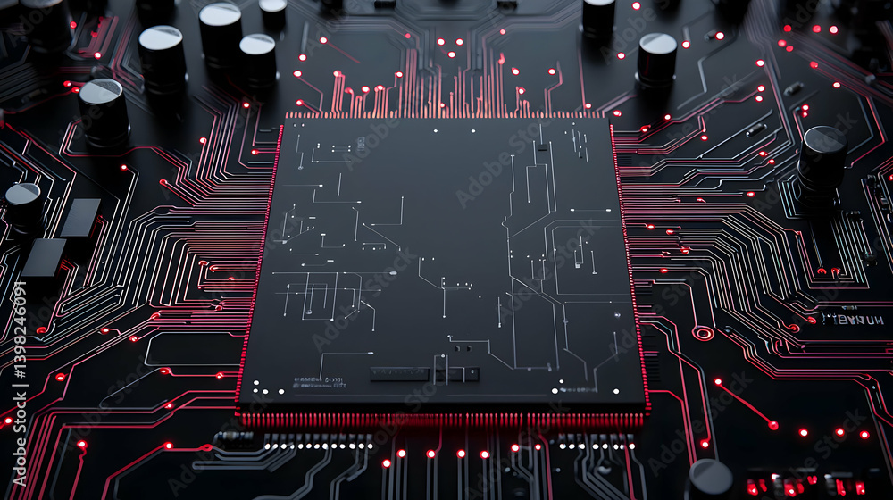 Poster Close Up View Of High Tech Processor On Circuit Board