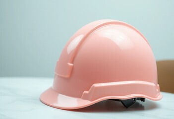 Fototapeta premium Pink Hard Hat Safety Helmet on a Table Construction Site Equipment
