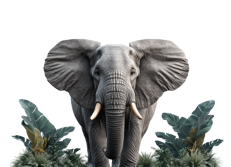 Wildlife sanctuary front view of an elephant portrait isolated on transparent background, png