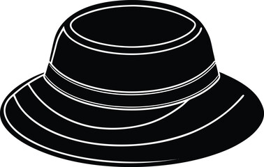 sun hat silhouette vector icon, fashion hat, stylist sun hat, black and white hat, black top hat, on white background.