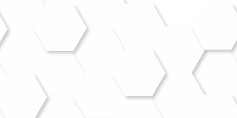 Minimal white hexagonal hexagon modern technology creative emboss light honeycomb polygonal web. abstract geometric science and mosaic tile with template texture background.	