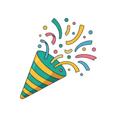 Obraz premium Confetti popper exploding with colorful streamers on a graphic illustration on transparent background