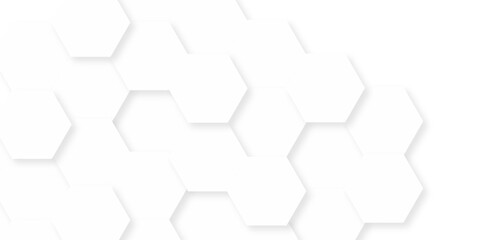Minimal white hexagonal hexagon modern technology creative emboss light honeycomb polygonal web. abstract geometric science and mosaic tile with template texture background.	
