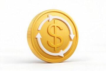 Obraz premium Gold Coin with Dollar Sign and Arrows on White Background