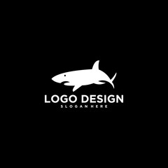 White Shark Silhouette Logo Design on Black Background
