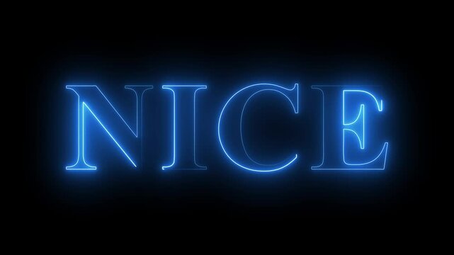 Nice neon text animation. Glowing neon sign Nice on black background. neon sign Nice icon.