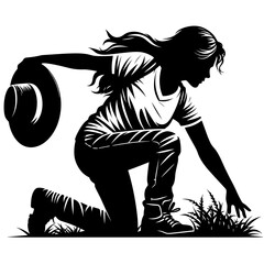 Obraz premium Migrant woman kneeling silhouette illustration
