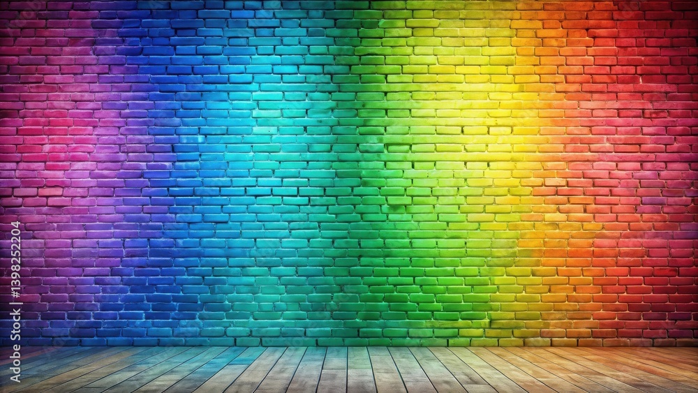 Poster vibrant spectrum brick wall background with wooden floor ideal for design projects and creative appl