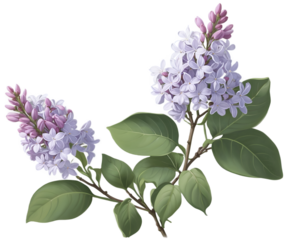 Captivating Illustration of Blooming Lilac Flowers with Vibrant Green Leaves and a Smooth Finish Perfect for Backgrounds and Designs with Gentle Details