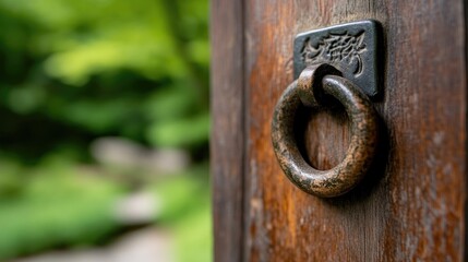 Wooden gate with ornate handle
