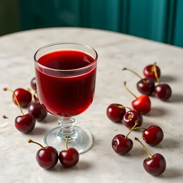 Cherry Juice in Glass on a Table