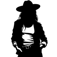 Migrant woman in hat silhouette illustration