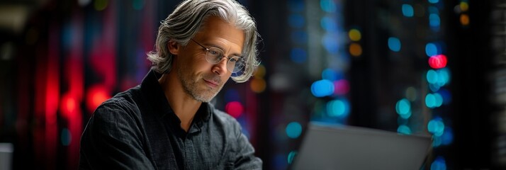 Man working in a server room
