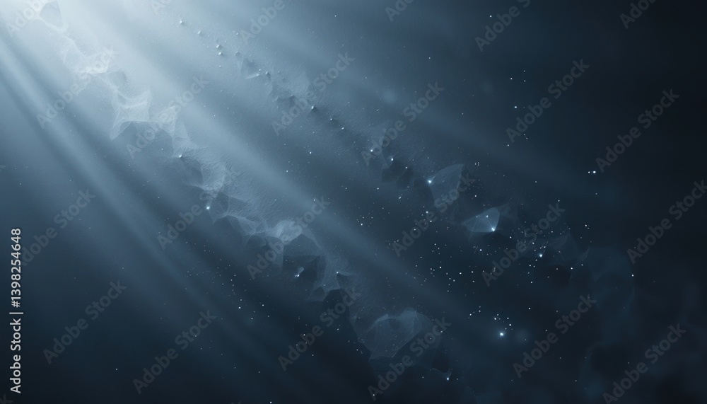 Poster mysterious light beams illuminating cosmic space abstract visualization dark environment high-resolu