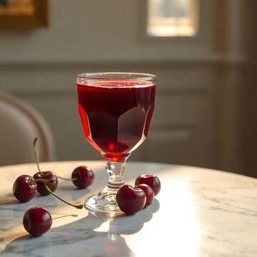 Cherry Juice in Glass on a Table