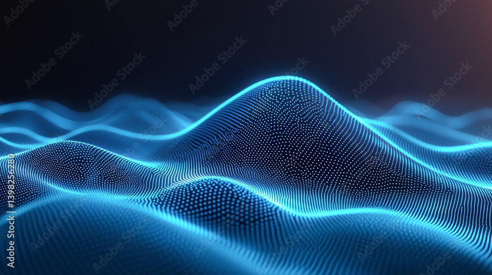 Poster digital waves in blue tones create a mesmerizing visual effect representing sound and technology inn