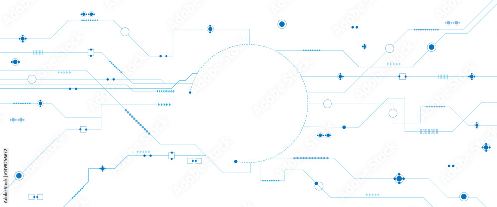 Poster Technology blue circuit diagram concept. Vector abstract technology on white background.