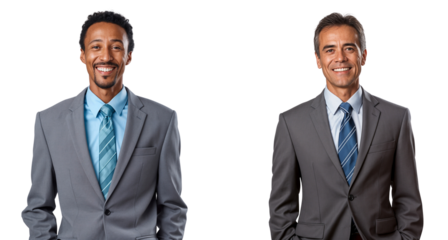 Two confident businessmen manager consultant isolated on transparent background