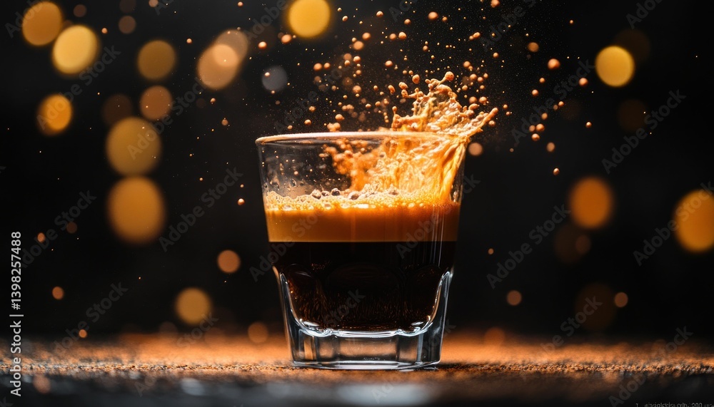 Poster dynamic shot of beverage with a captivating burst against a bokeh backdrop