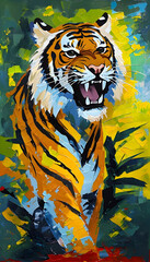 Vibrant Abstract Tiger Roar – Modern Wildlife Art in Bold Colors