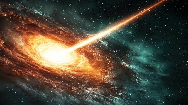 Stunning Spiral Galaxy with Bright Core and Energetic Jet Emmitting Light Through Cosmic Space