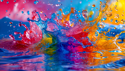 Vibrant abstract composition of colorful water splashes