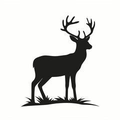 Deer silhouette vector, a wild animal illustration of a reindeer mammal with antlers isolated in nature