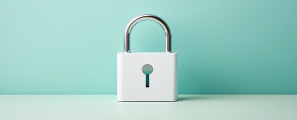 A white padlock representing software security, positioned on a mint green background, emphasizing digital protection and safety.