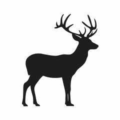 Deer silhouette vector, a wild animal illustration of a reindeer mammal with antlers isolated in nature